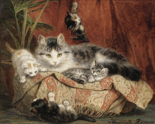Картина Кошка и котята в корзине - Роннер-Книп Генриетта 