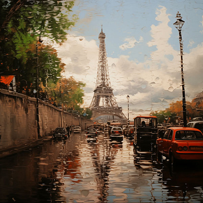 Картина Улицы Парижа сквозь мокрое окно 1 - Искусственый Интеллект 
