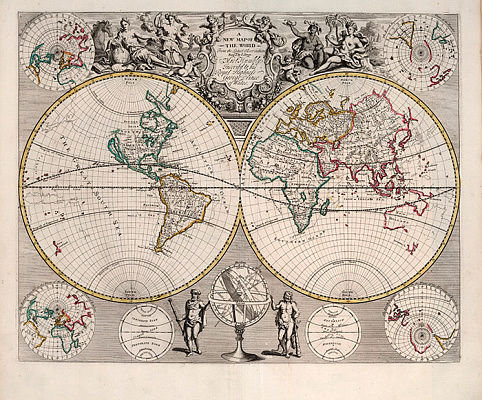 Картина Старовинна карта світу 1721г - Карти на стіну 