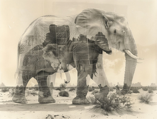 Картина Слоны на песке - Искусственый Интеллект 