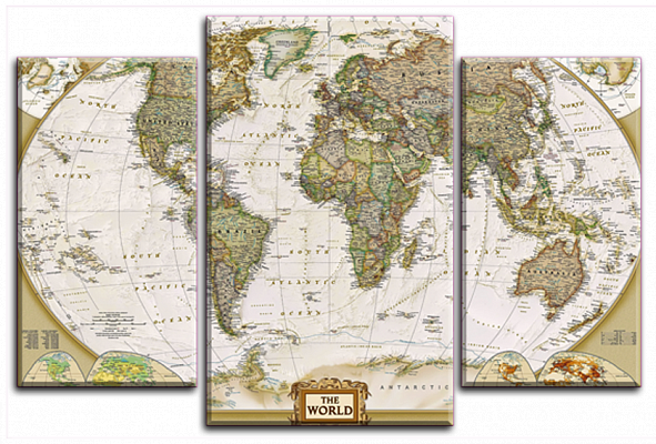 Картина Карта світу модульна - З трьох частин 