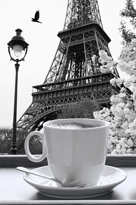 Картина Утренний кофе в Париже - Черно-белое 