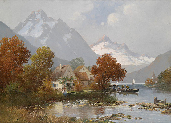 Картина Деревня в горах - Кауфман Адольф 
