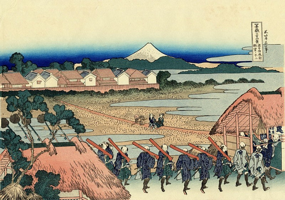 Картина Вид на гору Фудзи из веселого квартала в Сэндзю - Японская живопись 