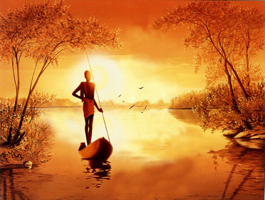 Картина Човенник на заході сонця 1 - Невідомий художник 