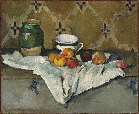 Картина Натюрморт с кувшином чашкой и яблоками - Сезанн Поль 