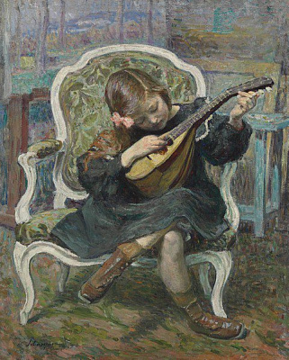 Картина Маленькая девочка играет на мандолине - Лебаск Анри 
