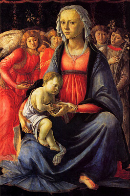 Картина Мадонна с младенцем в окружении пяти ангелов - Боттичелли Сандро 