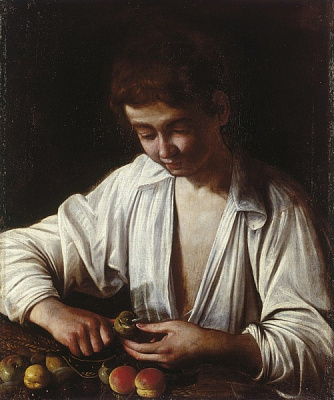 Картина Мальчик чистящий фрукт - Караваджо Микеланджело  