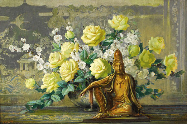 Картина Будда и желтые розы - Картины на кухню 