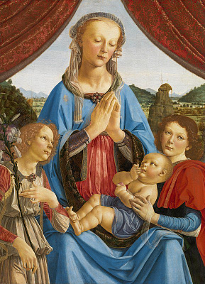 Картина Мадонна с младенцем и двумя ангелами  - Да Винчи Леонардо 