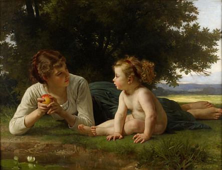 Женщина с ребенком на лужайке