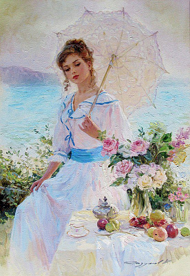 Картина Леди с зонтом - Женские старинные 