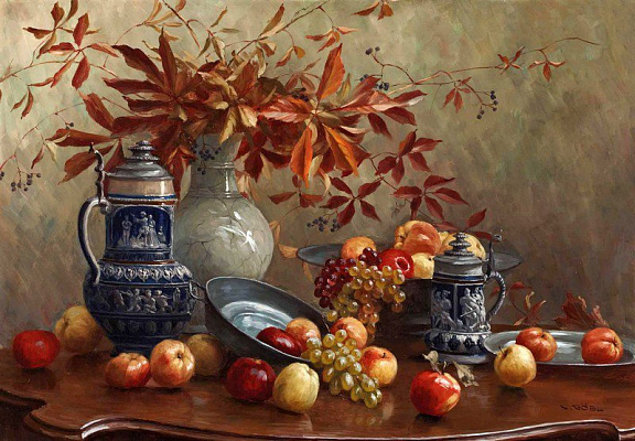Картина Натюрморт с яблоками и виноградом - Гобль-Валь Камилла 