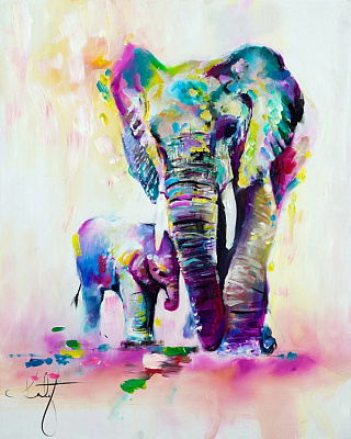 Картина Красочные слоны - Картины в гостиную 
