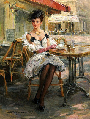 Картина У французькому кафе - Жіночі старовинні 