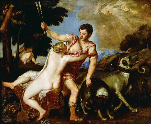 Картина Венера и Адонис (Лос-Анжелес, музей Пола Гетти)  - Вечеллио Тициан 