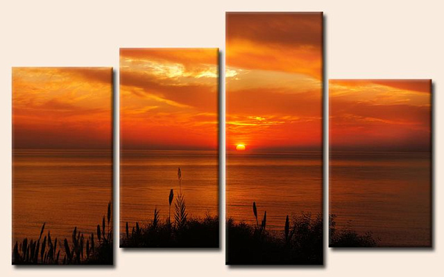 Картина Заход солнца на воде - Из четырех частей 