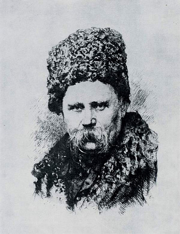 Тарас Шевченко у шапці у сірих тонах