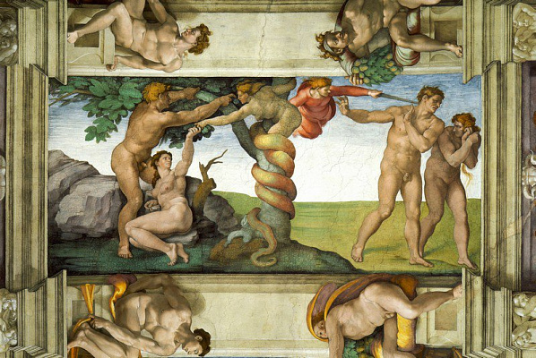 Картина Грехопадение и изгнание из рая - Буонарроти Микеланджело 