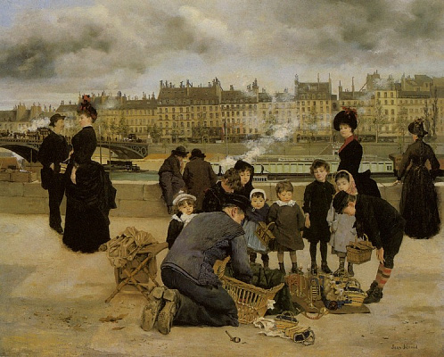 Картина Дети с продавцом игрушек на набережной Лувра - Беро Жан 