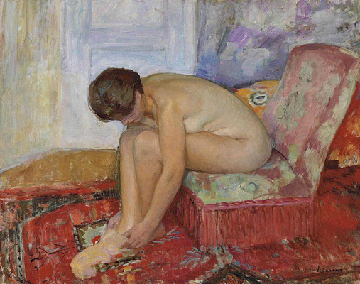 Картина Обнаженная женщина сидя - Лебаск Анри 