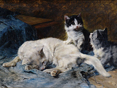 Кошка с двумя котятами