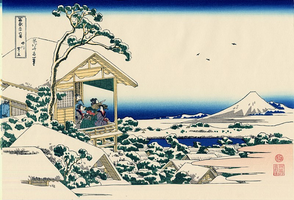 Картина Сніговий ранок на річці Коїсікава - Японський живопис 