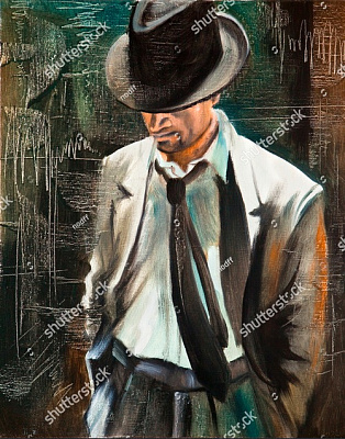 Картина Мужчина в шляпе и галстуке - Неизвестный художник 