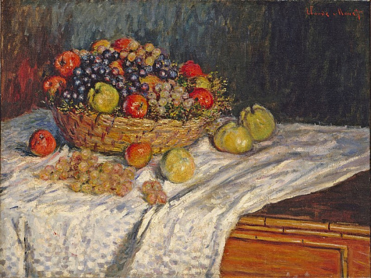 Картина Фруктовая корзина с яблокамии виноградом  - Моне Клод 