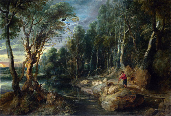 Картина Лесной пейзаж с пастухом и стадом - Рубенс Питер Пауль 
