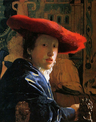 Картина Девушка в красной шляпе - Вермеер Ян 