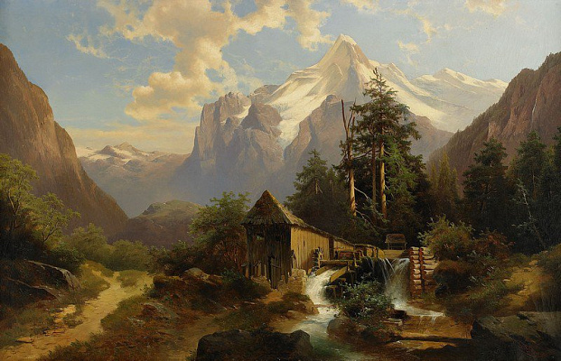 Картина Водяная мельница в горах - Картины для офиса 