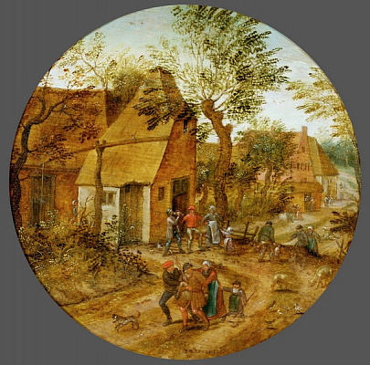 Картина Деревенская улочка с крестьянами - Брейгель Питер Младший 