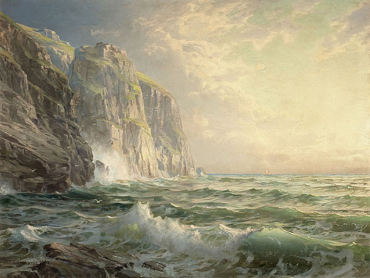 Картина Скалистый утес и штормовое море в Корнуолле - Ричардс Уильям Трост 
