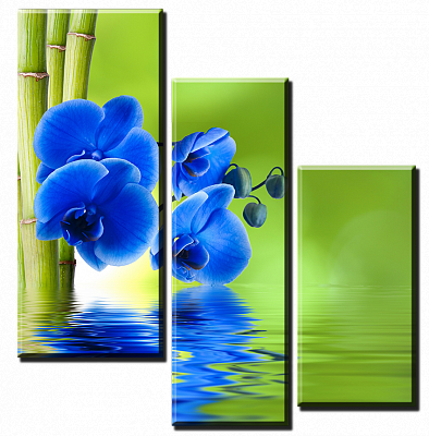 Картина Синяя орхидея и бамбук - Из трех частей 