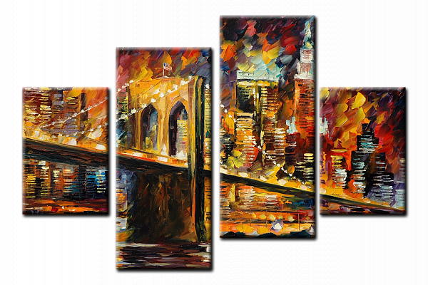 Картина Бруклинский мост Афремова. Модульная - Из четырех частей 