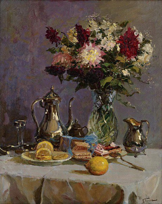 Картина Бджолін Володимир - Натюрморт з чайником та квітами - Картини на кухню 