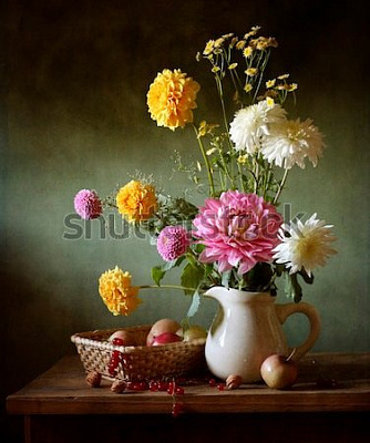 Картина Георгины в вазе - Цветы 
