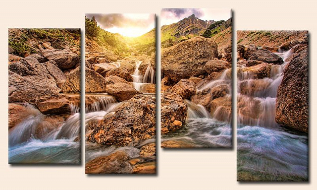 Картина Водоспад у долині - З чотирьох частин 