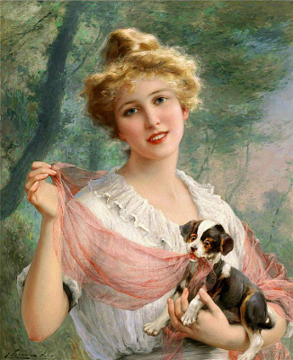Картина Мадемуазель та собачка - Жіночі старовинні 
