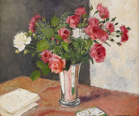 Картина Ваза з троянди на столі - Картини на кухню 
