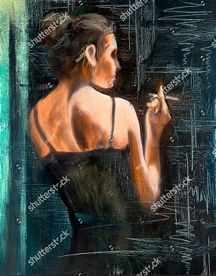 Картина Женщина с сигаретой - Неизвестный художник 