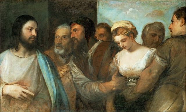Картина Тициан Вечеллио - Христос и грешница - Вечеллио Тициан 