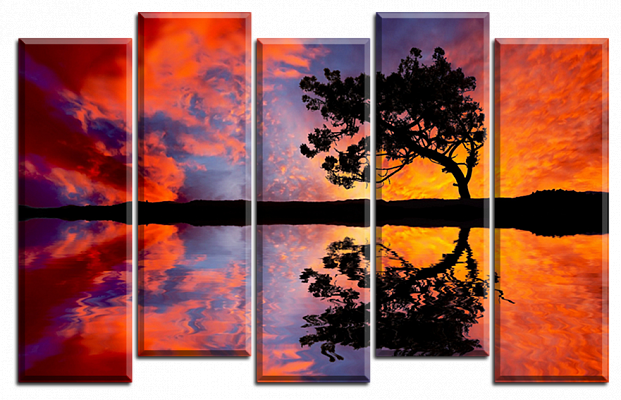 Картина Отражение на закате - Из пяти частей 