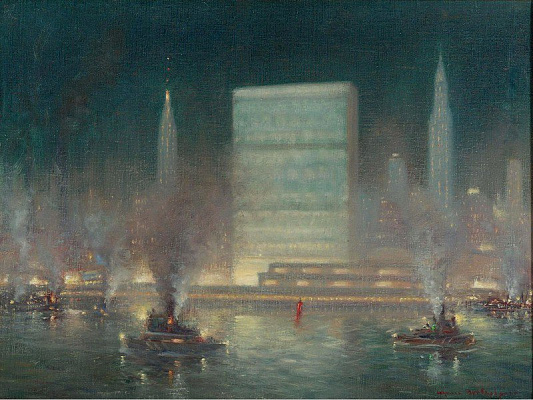 Картина Нью Йорк скайлайн и ООН - Бертельсен Йоханн 