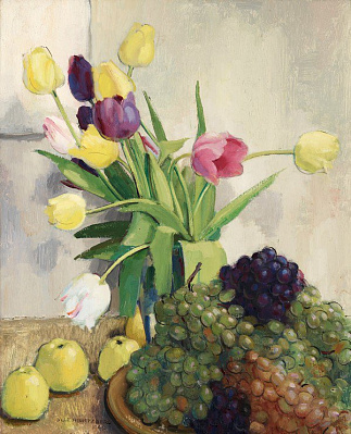 Картина Тюльпаны, яблоки и виноград - Картины на кухню 