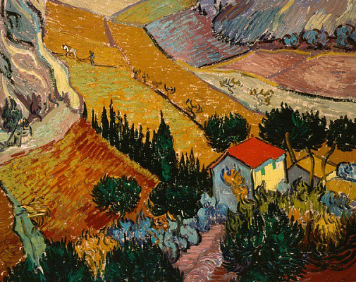 Картина Пейзаж с домом и пахарем - Ван Гог Винсент 
