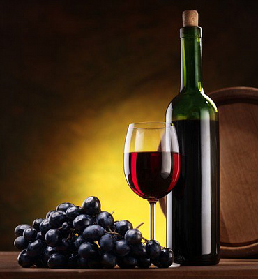 Картина Бутылка красного вина и бокал - Еда-напитки 
