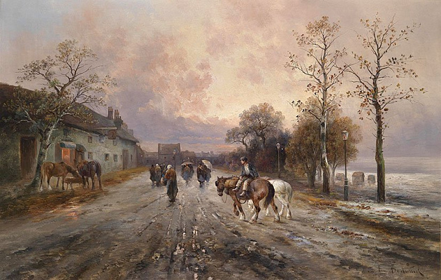 Картина Вечерняя атмосфера над деревней - Барбарини Эмиль и Густав 